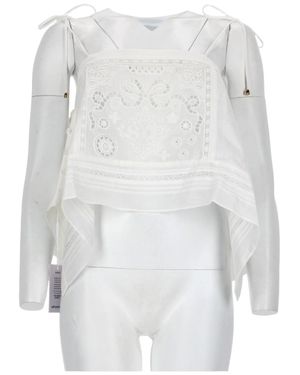 Self-Portrait Asymmetrical Sheer Overlay Embroidered Top - White