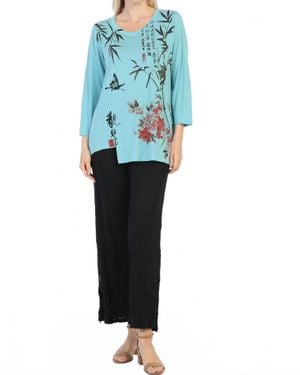 Jess & Jane Bamboo Slit Detail Modal Top - Blue