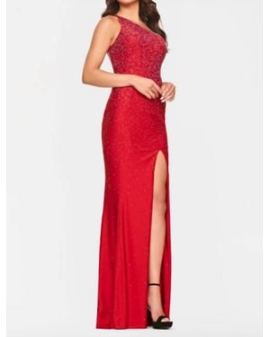 Faviana One Shoulder Hot Stone Gown - Red