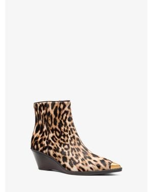 Michael Kors Austin Leopard Print Calf Hair Wedge Boot - White