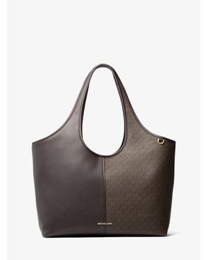 Michael Kors Henly Large Signature Logo And Textured Tote Bag - Gray