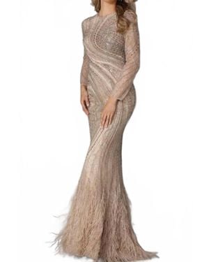 Terani Long Sleeve Mermaid Embellished Gown - Brown