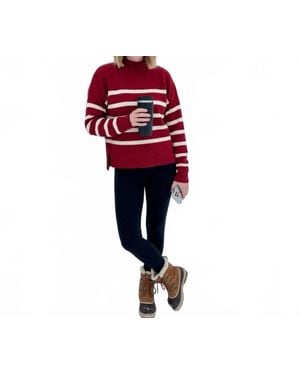 Le Miel Striped Dolman Sleeve Mock Neck Sweater - Red
