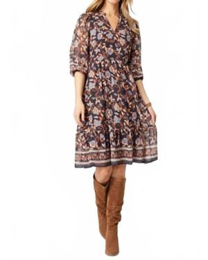 Coco + Carmen Floral V-Neck Dress - Brown