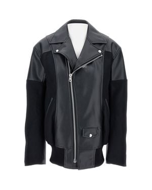 Junya Watanabe Contrast Panel Faux Leather Jacket With Exposed Zip Closure - Black