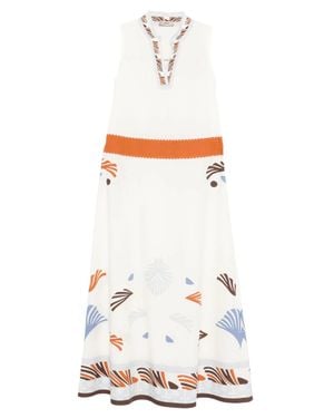 Herno Marine-Print Midi Dress With High Neckline And Drawstring Detail - White
