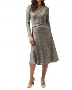 Joseph Ribkoff Foiled Faux Wrap Midi Dress - Natural