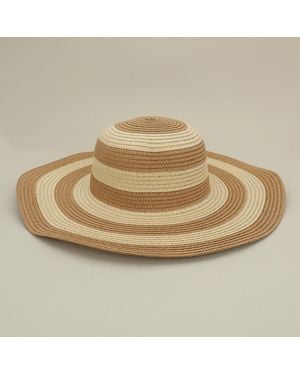 Fashnzfab Wide Brim Woven Striped Sun Hat - Metallic