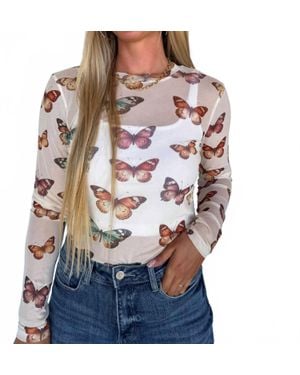 Blakeley Print Sheer Mesh Tops - Multicolor