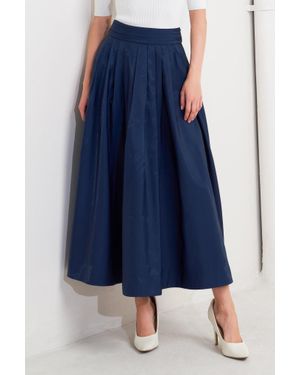 TRUEDAMES Luxe Flare Woven Pleated Midi Skirt - Blue