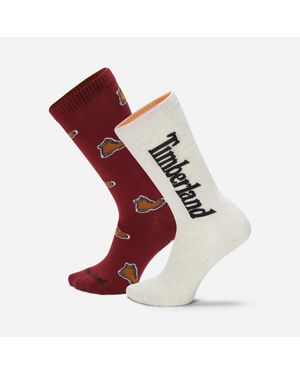 Timberland 2-Pack All Over Print Crew Sock - Red