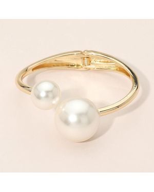 Fashnzfab Double Pearl Accent Hinged Bangle Bracelet - Metallic