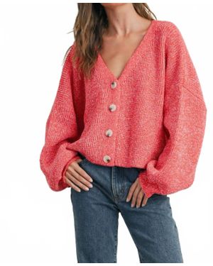 Buttermelon Button Up Oversized Cardigan - Red