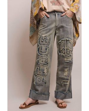 Blue Velvet Peace Patch Denim Jeans - Brown