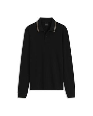 BOSS Waffle-Textured Polo Shirt - Black