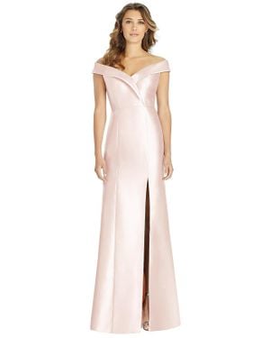 Alfred Sung Off-The-Shoulder Cuff Trumpet Gown With Front Slit - White