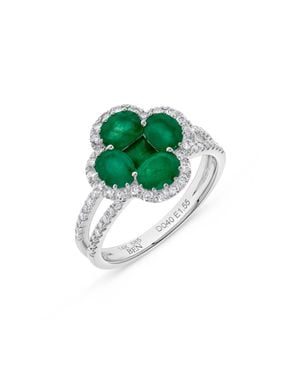 H.J. Namdar H. J. Namdar 1.9 Ct Tw Emerald And Diamond Clover Split Shank Ring 14K Natural Emeralds And Diamonds Size 7 - Green
