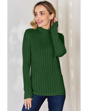 TRUEDAMES Basic Bae Full Size Ribbed Mock Neck Long Sleeve T-Shirt - Green