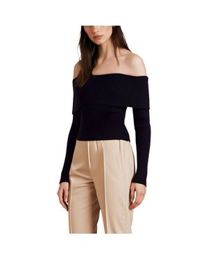 Blank NYC Solid Ribbed Knit Pullover Sweater - Blue
