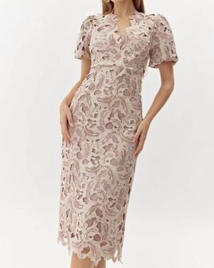 Adelyn Rae Chantelle Scalloped Lace Midi Dress - Natural