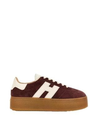 Hogan Burgundy H698 Allacciato H Suede Platform Sneakers - Brown