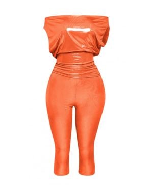 TRUEDAMES Lose Fit Shimmer Top And Capri Set - Orange