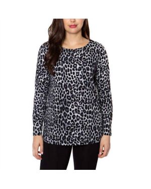 Mario Serrani Crewneck Animal Print Top - Black