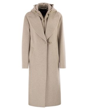 Fay Double Front Wool Jersey Coat - Natural