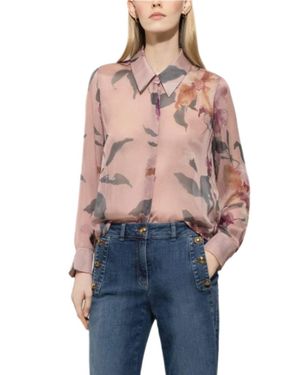 Luisa Cerano Flower Print Silk Blouse - Blue