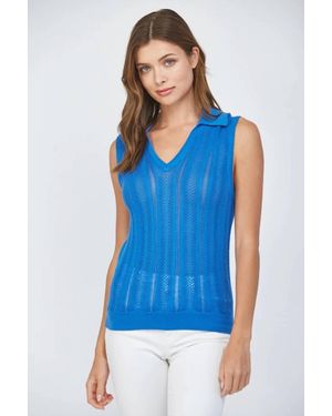 Fate Pointelle V-Neck Sweater - Blue