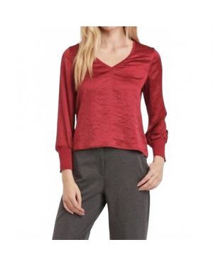 Another Love Aya Long Sleeve V-Neck Top - Red