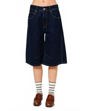 Aaron & Amber Lindy High Waisted Denim Bermuda Barrel Shorts - Blue