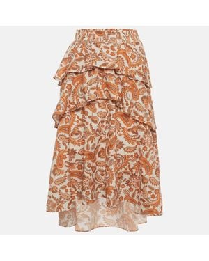 Maje Off- Paisley Print Cotton Asymmetrical Midi Skirt - Brown
