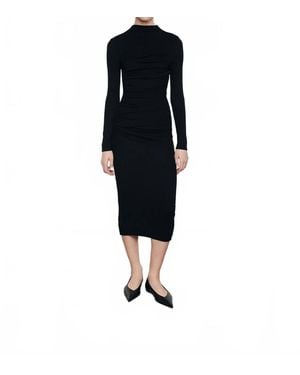 Enza Costa Silk Knit Long Sleeve Twist Midi Dress - Black