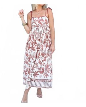 Blu Pepper Leaf Print Spaghetti Strap Midi Dress - Red