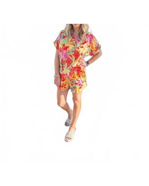 Karlie Palm Banana Poplin Button Up Top - Red
