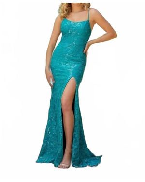 Mori Lee Sequin Open Back Prom Dress - Blue