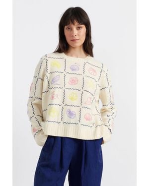 Chinti & Parker Cream Wool-Cashmere La Mer Embroidered Sweater - White