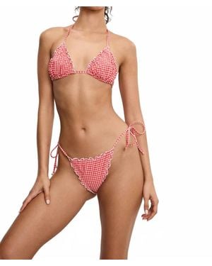 GOOD AMERICAN Gingham Lattice Edge Bikini Bottom - Pink