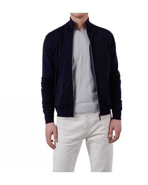 Fedeli Paros Reversible Full Zip Stretch Bomber Sweater - Blue