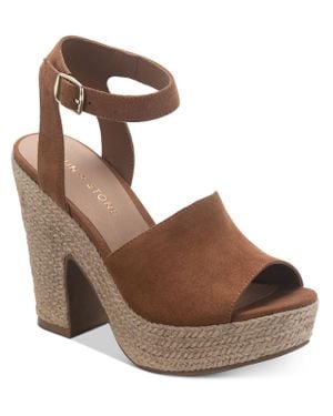 Sun & Stone Fey Faux Suede Ankle Strap Heels - Brown