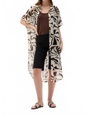Joseph Ribkoff Printed Chiffon Longline Blouse - Black