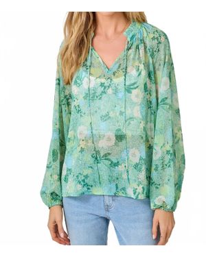 Mystree Bubble Sleeve Lurex Ruffle Collar Blouse - Green