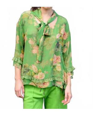 Curate Tie-Neck Long Sleeve Blouse - Green