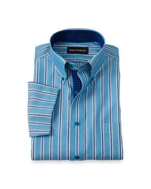 paul fredrick men's classic fit non-iron cotton stripe dress shirt Non-Iron Cotton Stripe Dress Shirt With Contrast Trim