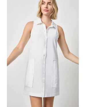 Lilla P Sleeveless Pleat Pocket Dress - White