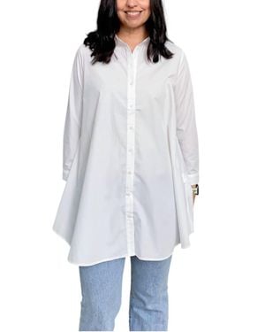 Q2 Long Sleeve Button Down Tunic Top - White