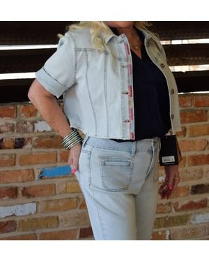 Renuar Cropped Short Sleeve Denim Jacket - Blue