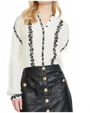 Stellah Embroidered Edge Stand Collar Blouse - Gray