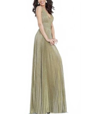 Jovani Pleated Glitter Dress - Natural